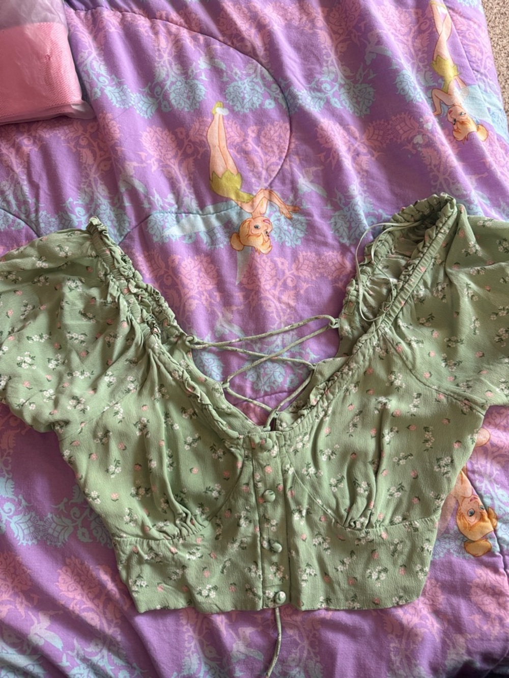 Cotton On Mint Green Floral Tie-Back Crop Top